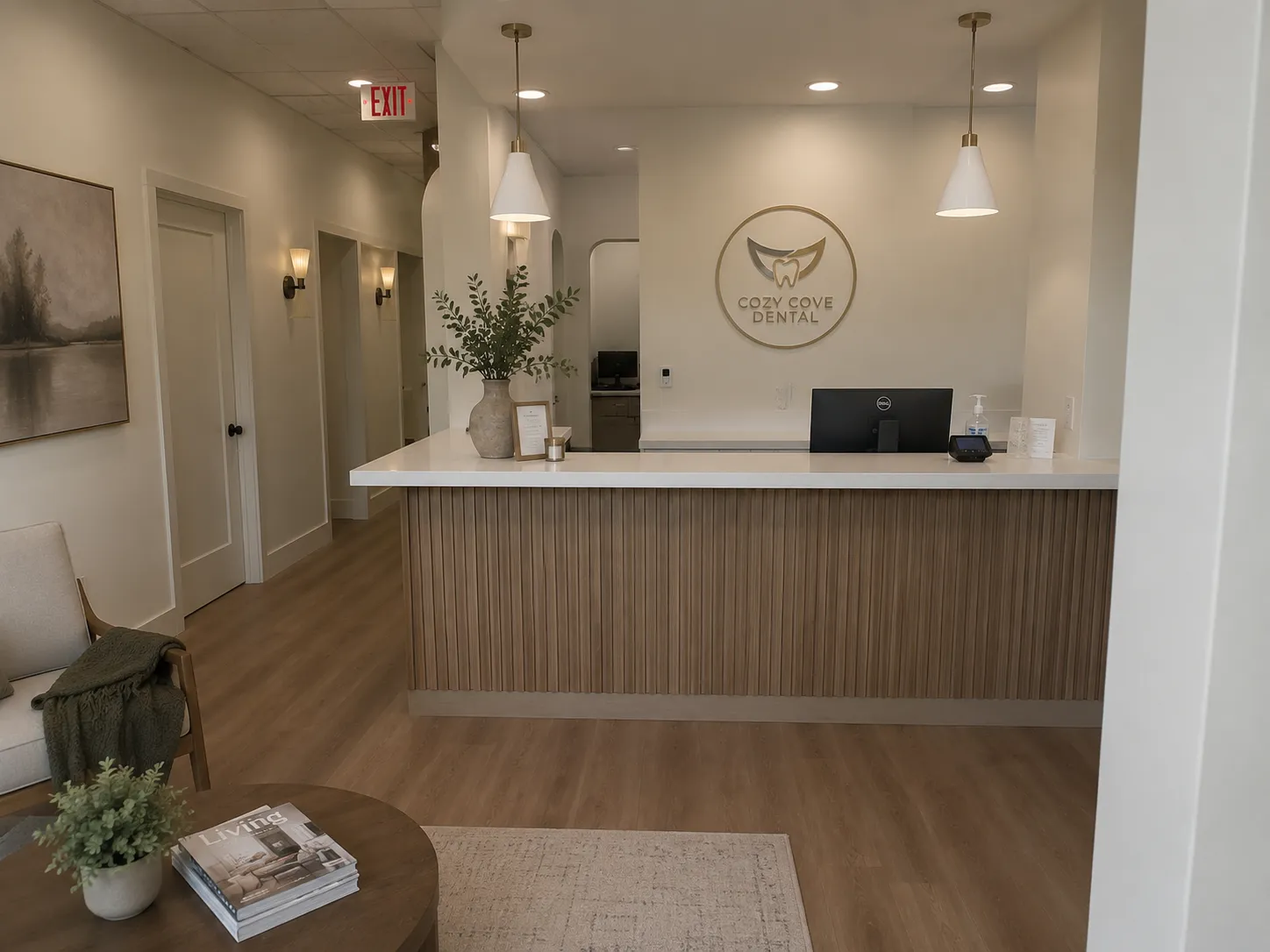 The Cozy Cove Dental reception and waiting area